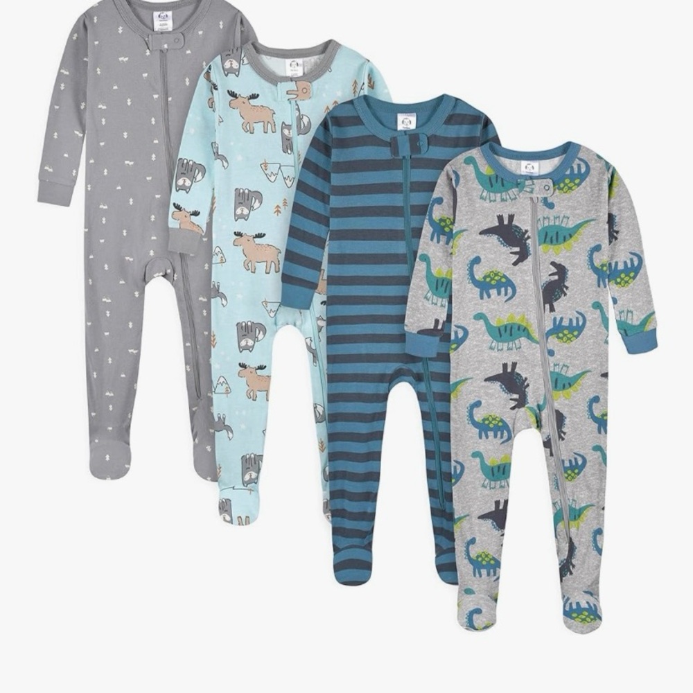 Gerber Kids One Piece Footies - Gray, Blue, and Green